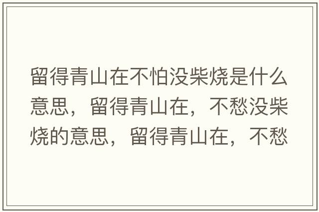 留得青山在不怕沒(méi)柴燒是什么意思，留得青山在，不愁沒(méi)柴燒的意思，留得青山在，不愁沒(méi)柴燒成語(yǔ)解釋?zhuān)舻们嗌皆?，不愁沒(méi)柴燒是什么意思含義寓意