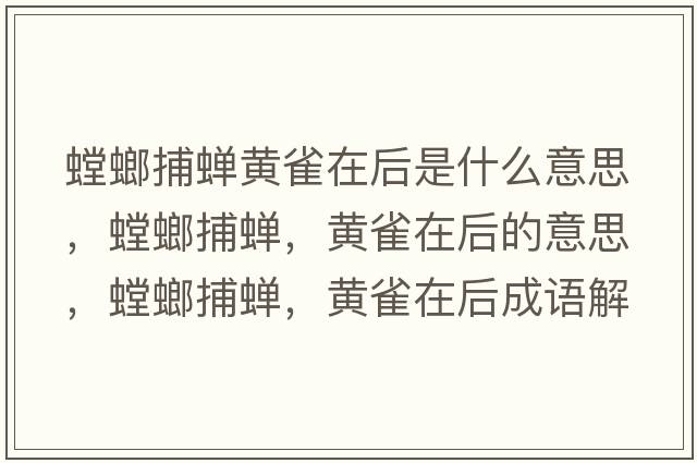 螳螂捕蟬黃雀在后是什么意思，螳螂捕蟬，黃雀在后的意思，螳螂捕蟬，黃雀在后成語(yǔ)解釋?zhuān)氩断s，黃雀在后是什么意思含義寓意