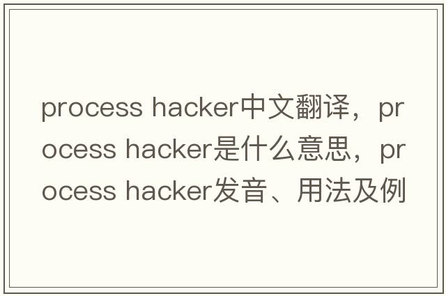 process hacker中文翻譯，process hacker是什么意思，process hacker發(fā)音、用法及例句