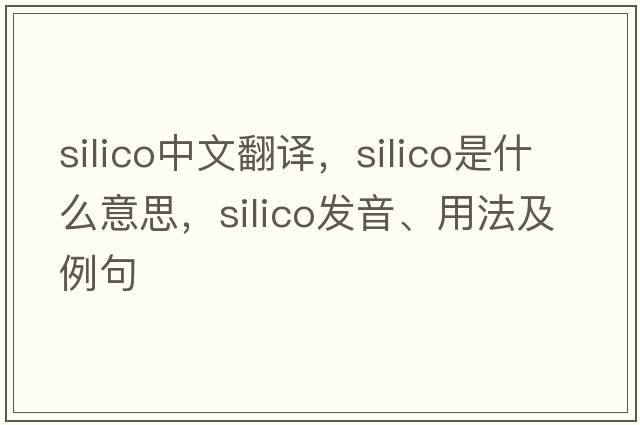 silico中文翻譯，silico是什么意思，silico發(fā)音、用法及例句