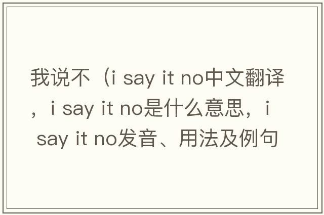 我說(shuō)不（i say it no中文翻譯，i say it no是什么意思，i say it no發(fā)音、用法及例句）