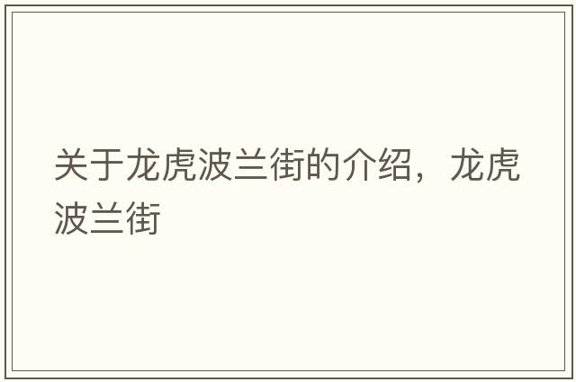 關(guān)于龍虎波蘭街的介紹，龍虎波蘭街