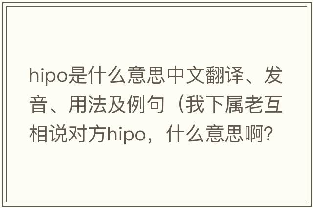 hipo是什么意思中文翻譯、發(fā)音、用法及例句（我下屬老互相說(shuō)對方HIPO，什么意思??？）