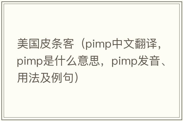 美國皮條客（pimp中文翻譯，pimp是什么意思，pimp發(fā)音、用法及例句）