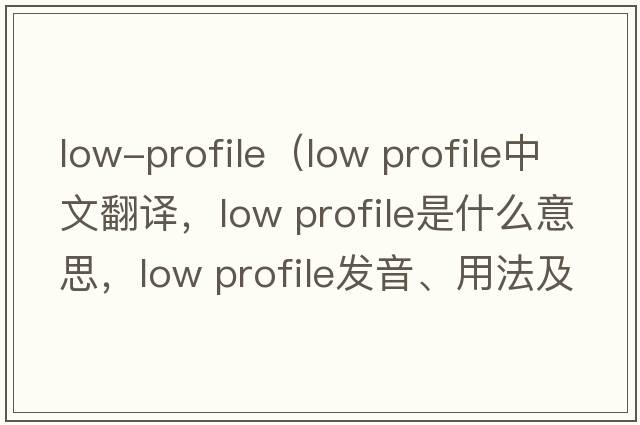 low-profile（low profile中文翻譯，low profile是什么意思，low profile發(fā)音、用法及例句）