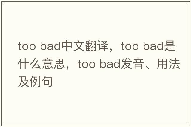 too bad中文翻譯，too bad是什么意思，too bad發(fā)音、用法及例句