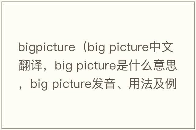 bigpicture（big picture中文翻譯，big picture是什么意思，big picture發(fā)音、用法及例句）