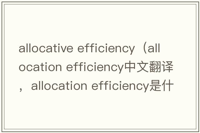 allocative efficiency（allocation efficiency中文翻譯，allocation efficiency是什么意思，allocation efficiency發(fā)音、用