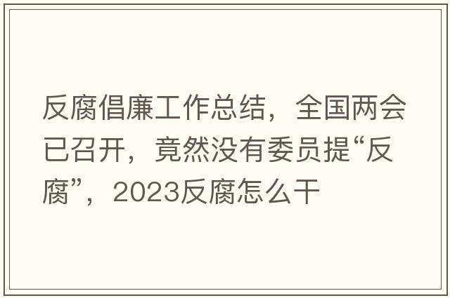 反腐倡廉工作總結，全國兩會(huì )已召開(kāi)，竟然沒(méi)有委員提“反腐”，2023反腐怎么干