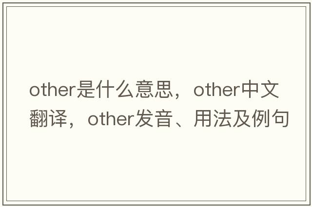 other是什么意思，other中文翻譯，other發(fā)音、用法及例句