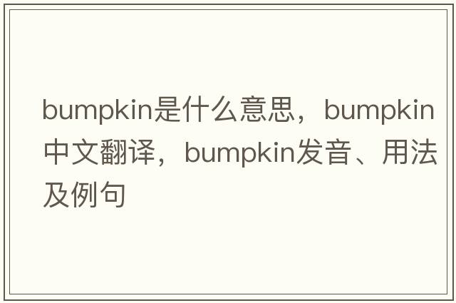 bumpkin是什么意思，bumpkin中文翻譯，bumpkin發(fā)音、用法及例句