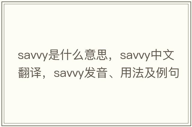 savvy是什么意思，savvy中文翻譯，savvy發(fā)音、用法及例句