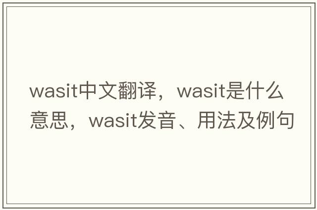 Wasit中文翻譯，Wasit是什么意思，Wasit發(fā)音、用法及例句